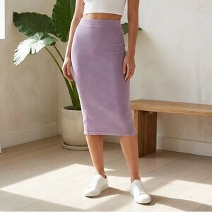 Zara Lilac Knit Midi Skirt - Women's Lavender Pencil Skirt